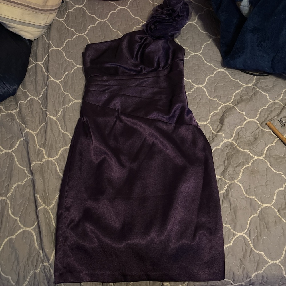 Purple Asymmetrical Ruched Cocktail Dress